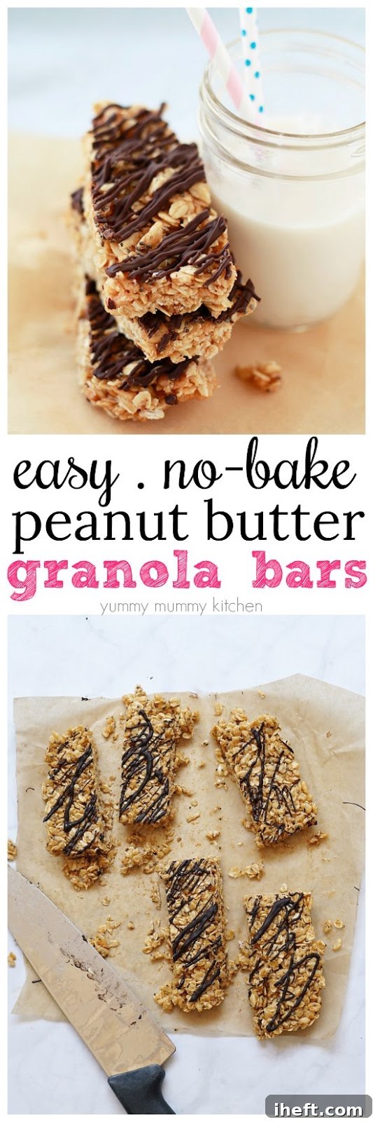 These easy no-bake peanut butter granola bars are vegan and gluten-free, making them a fantastic lunchbox or after-school snack.