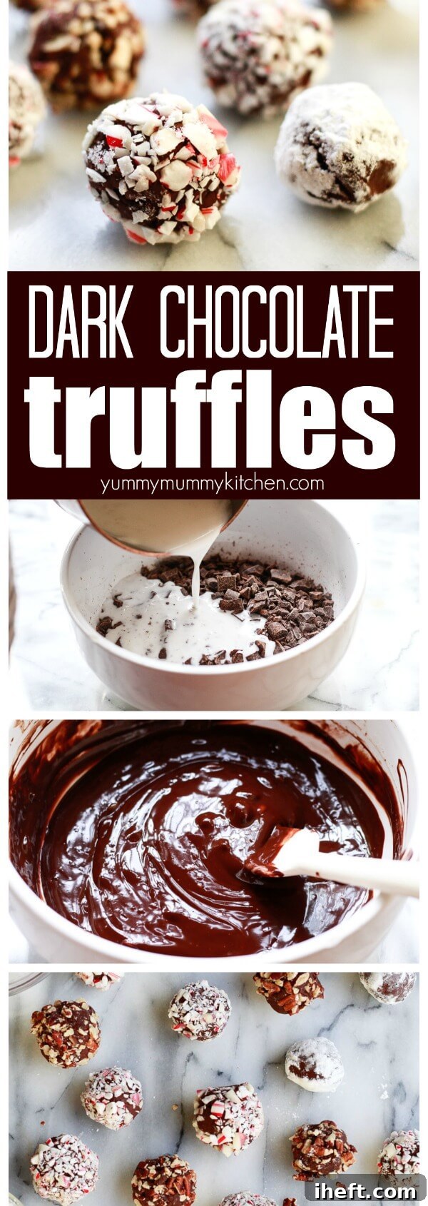 Easy dark chocolate truffles made with bittersweet chocolate, semisweet chocolate, and coconut cream. These homemade truffles are dairy-free, vegan, and gluten-free. They make a lovely homemade holiday gift.