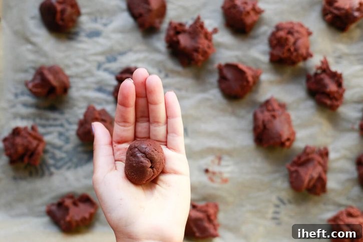A hand rolls homemade vegan dark chocolate truffles. 