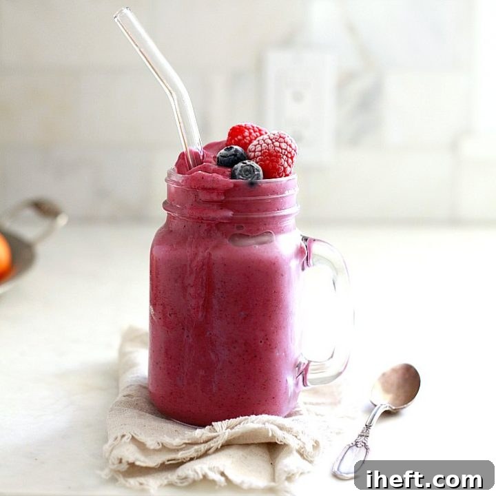 A beautifully presented Berry Cauliflower Smoothie, showcasing the fresh ingredients and appealing texture, ready to be enjoyed.