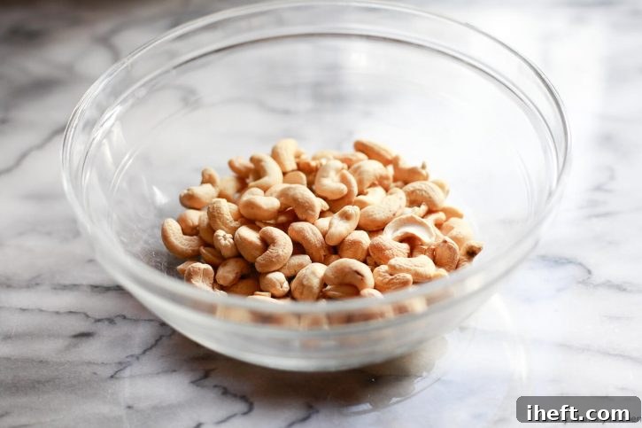 Raw cashews in a bowl to make homemade vegan cream cheese. 