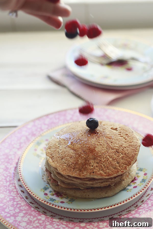 Close-up of golden brown protein oat pancakes