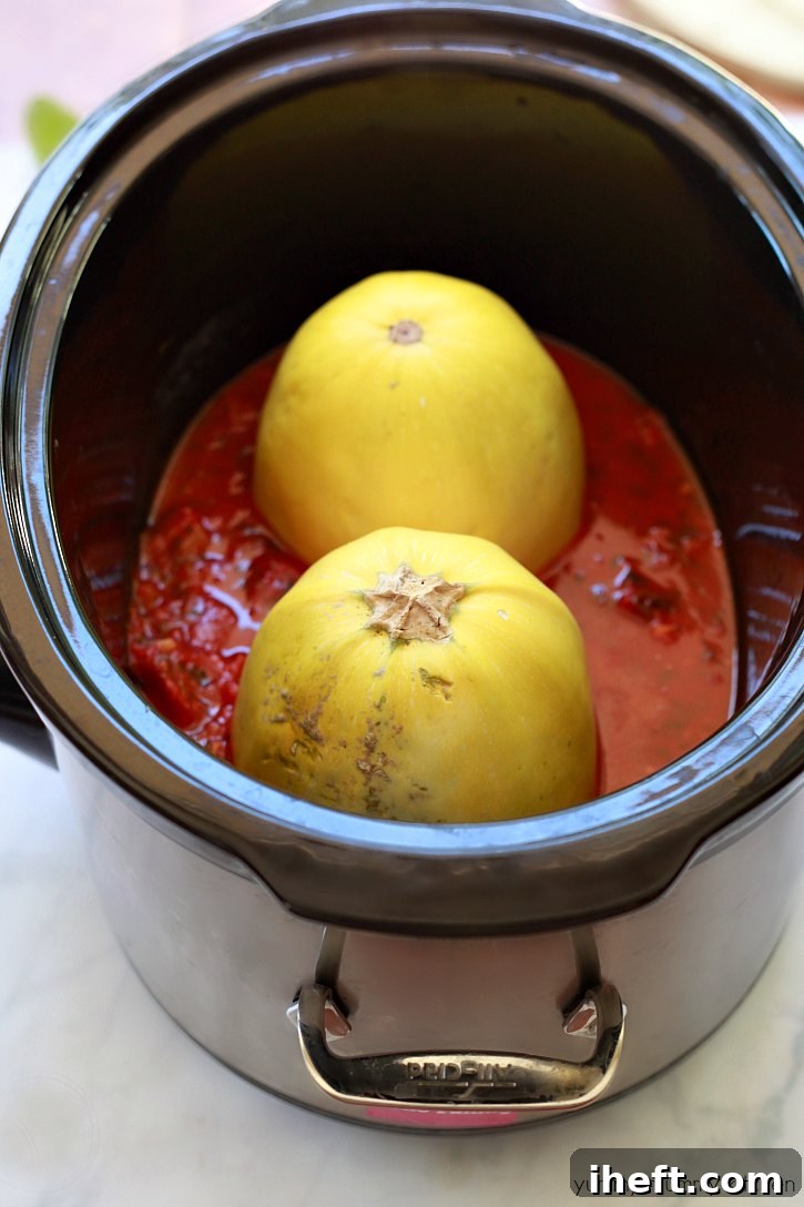 Detailed guide on how to cook spaghetti squash using a slow cooker or crock pot, a simple and convenient method.