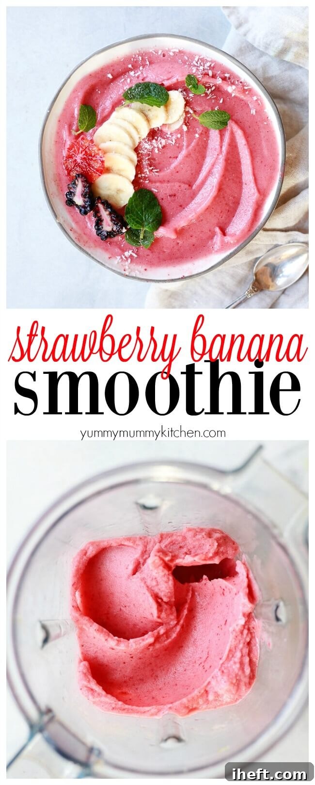 How to make a healthy strawberry banana smoothie with yogurt or almond milk. 