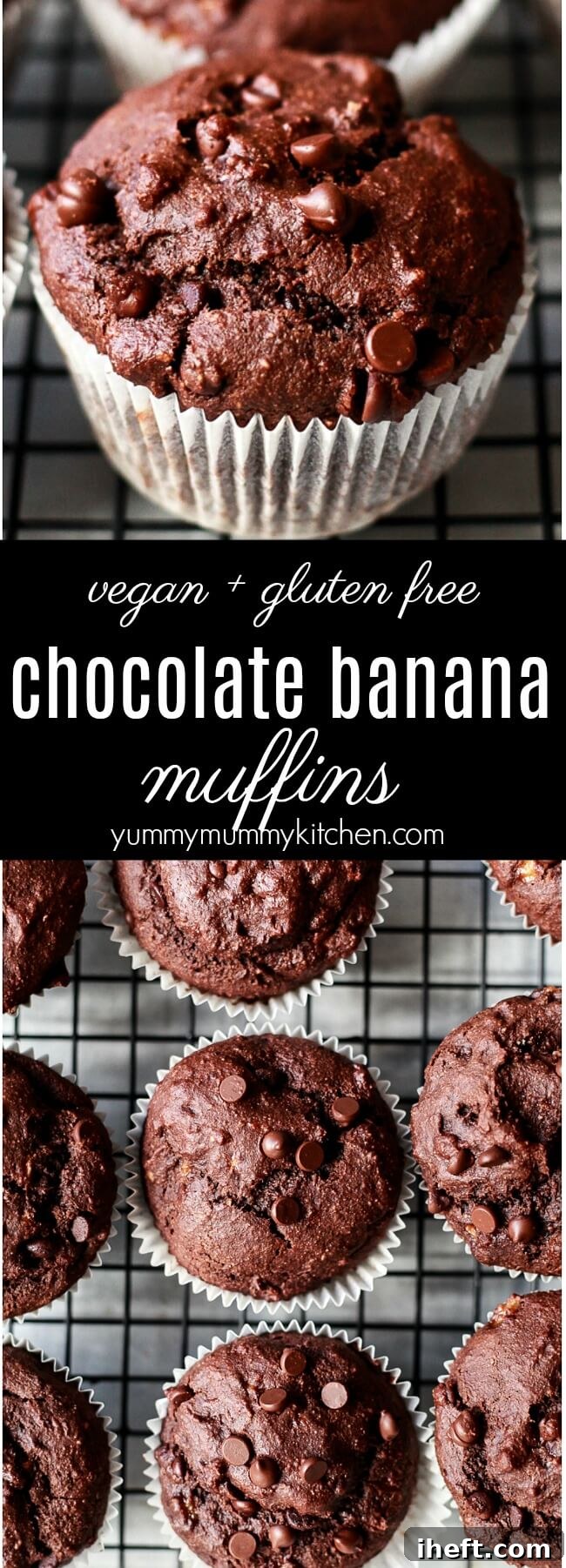 The best vegan gluten free chocolate banana muffins made with healthier ingredients like almond flour and oat flour. These easy chocolate muffins are sweetened naturally with bananas and maple syrup. Chocolate banana muffins make a delicious breakfast, brunch, after school snack, or dessert.