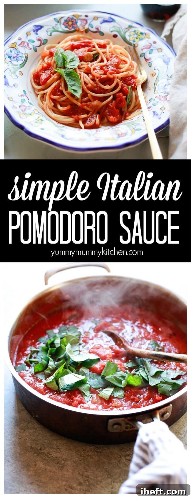 Discover how to make the ultimate homemade Pomodoro sauce. This simple yet authentic Italian tomato sauce is incredibly versatile, perfect with pasta, as a rich base for lasagna, a flavorful spread for pizza, a delicious component in eggplant parmesan, and so much more. Learn the differences between pomodoro and marinara, get expert tips for selecting the best ingredients, and follow our easy, detailed recipe to create a truly unforgettable tomato sauce from scratch.