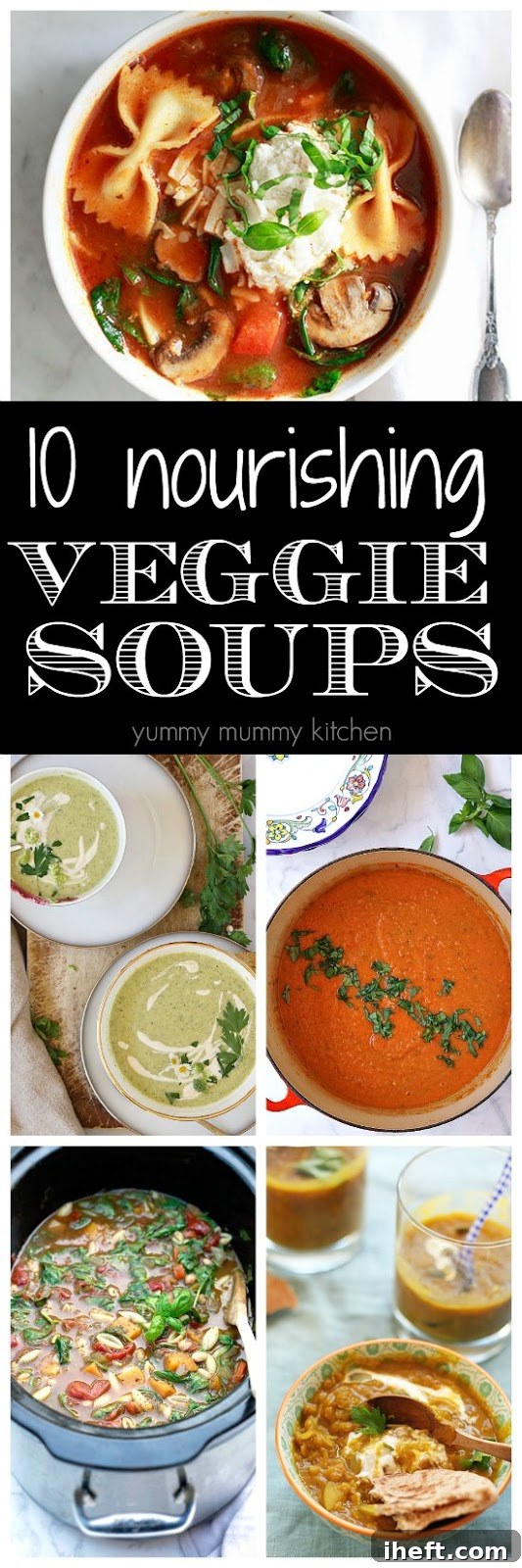 A collage of 11 best vegan and vegetarian soup recipes, showcasing healthy, easy, and delicious plant-based meals.