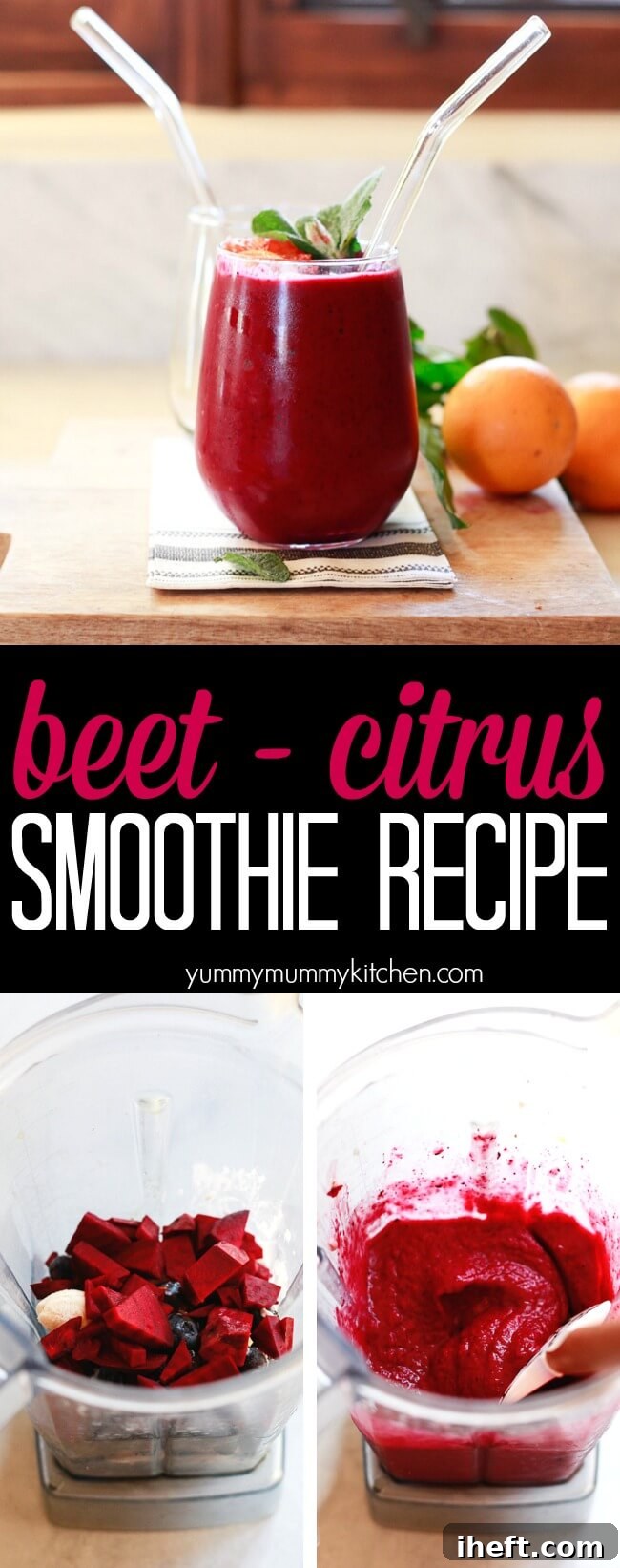 Delicious raw beet smoothie recipe made with berries and citrus in the Vitamix. A great super red anti-inflammatory smoothie for breakfast or snack. 
