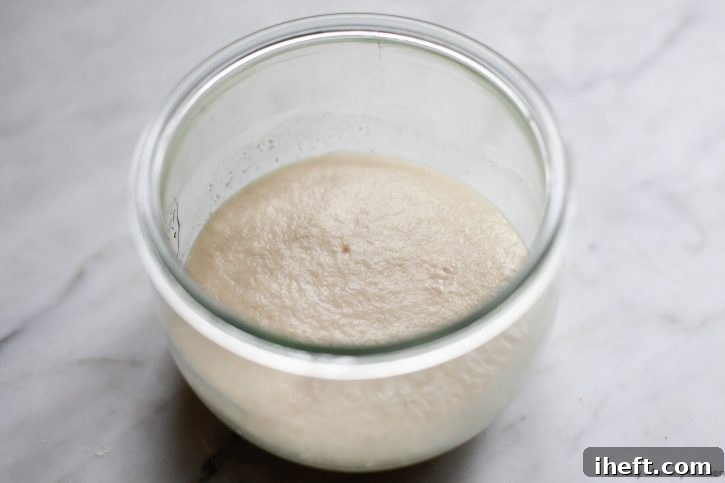 A small glass bowl filled with proofed active dry yeast and water.