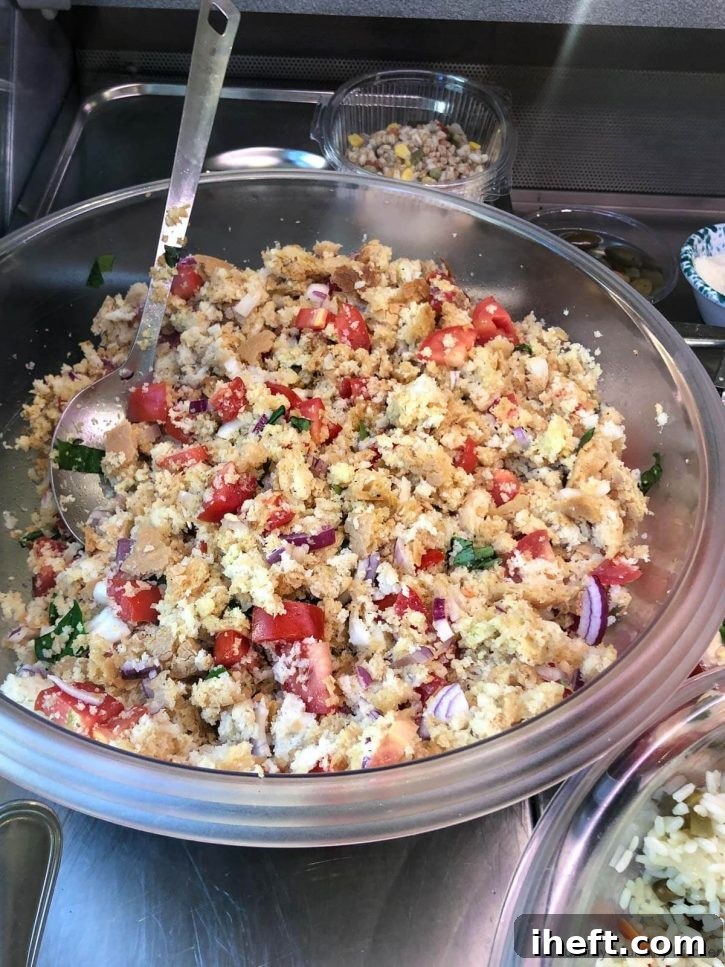 A large bowl of traditional panzanella photographed in a cafe in Radda in Chianti, Italy. 