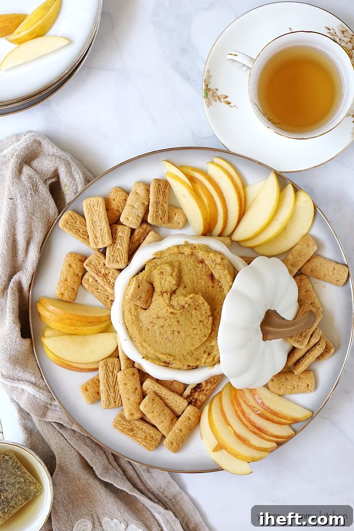 This sweet pumpkin hummus dip tastes just like pumpkin pie and makes a great after school fall snack.