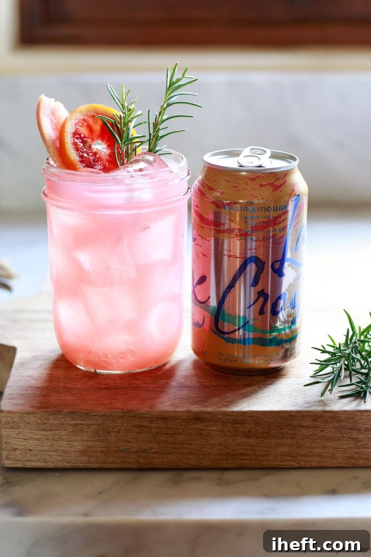 Greyhound drink virgin mocktail made with grapefruit juice and La Croix sparkling water. 