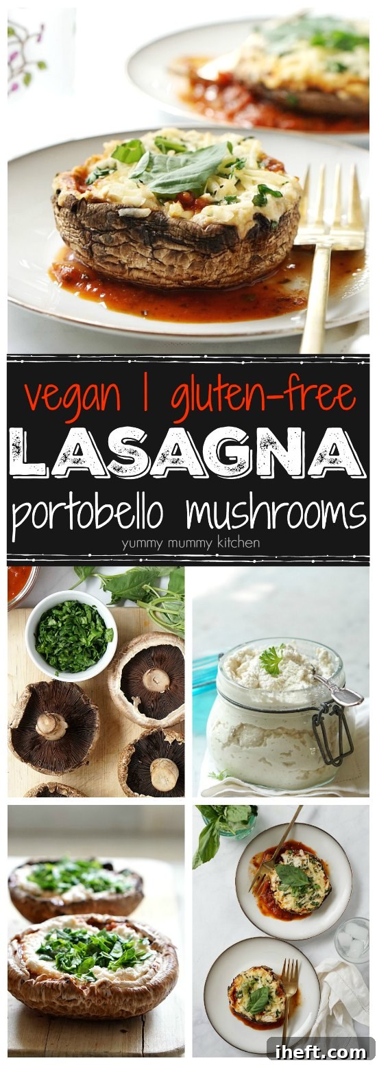 These vegan stuffed and baked portobello mushrooms are so easy, delicious, and comforting! The filling tastes just like lasagna.