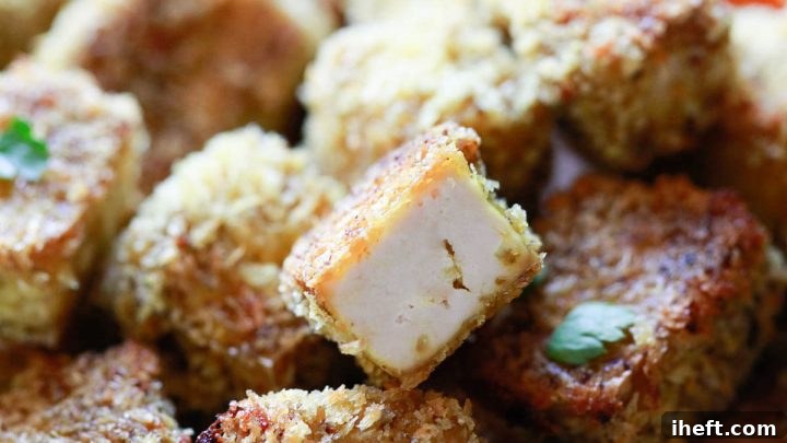 Golden panko breaded crispy baked tofu nuggets