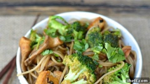 A healthy broccoli tofu stir fry with buckwheat vermicelli