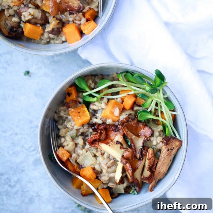 Mushroom Farro Risotto (Farrotto) with Butternut Squash