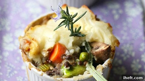 This vegan shepherd's pie is made with healthy ingredients like lentils and vegetables.
