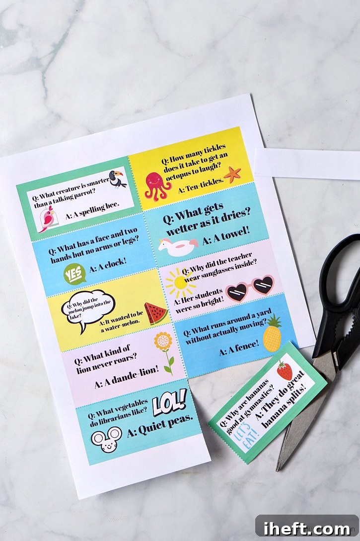 Download and print this sheet of silly lunch box jokes for kids to brighten their day. 