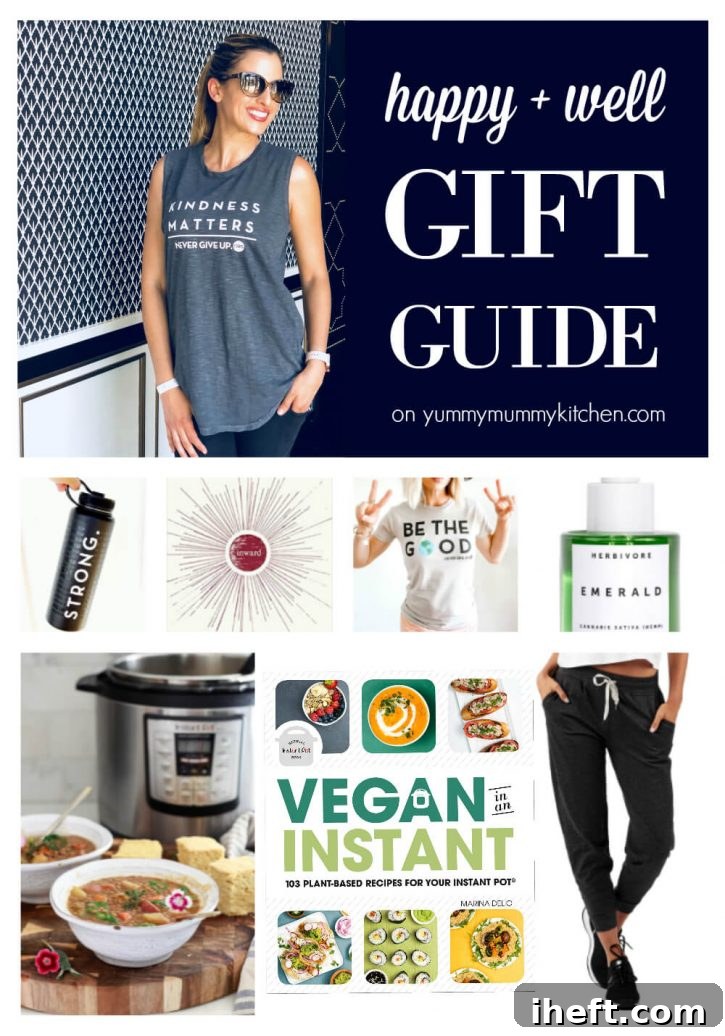 A curated collection of self-care gifts including healthy snacks, skincare, inspirational books, and wellness products, all promoting health, happiness, and eco-consciousness.