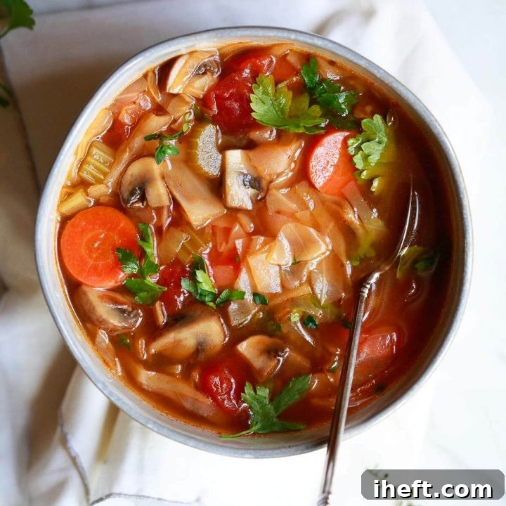 Cabbage Soup Diet Recipe - A healthy and vibrant bowl of vegetable cabbage soup for detox and weight loss.