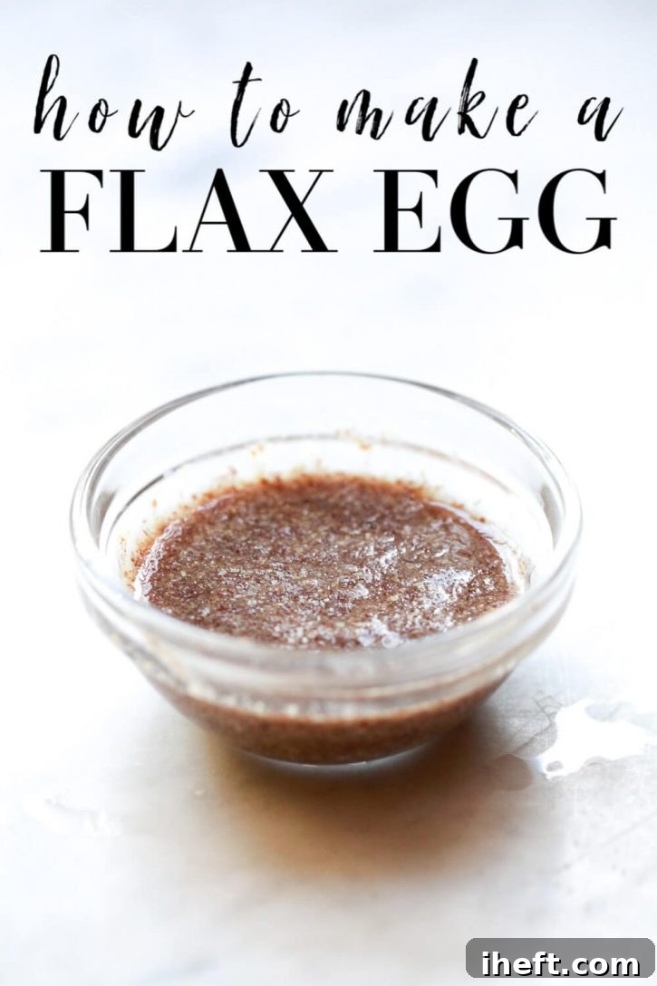 A small bowl containing a gelled flax egg, with descriptive text reading 'How to Make a Flax Egg Substitute for Baking'.