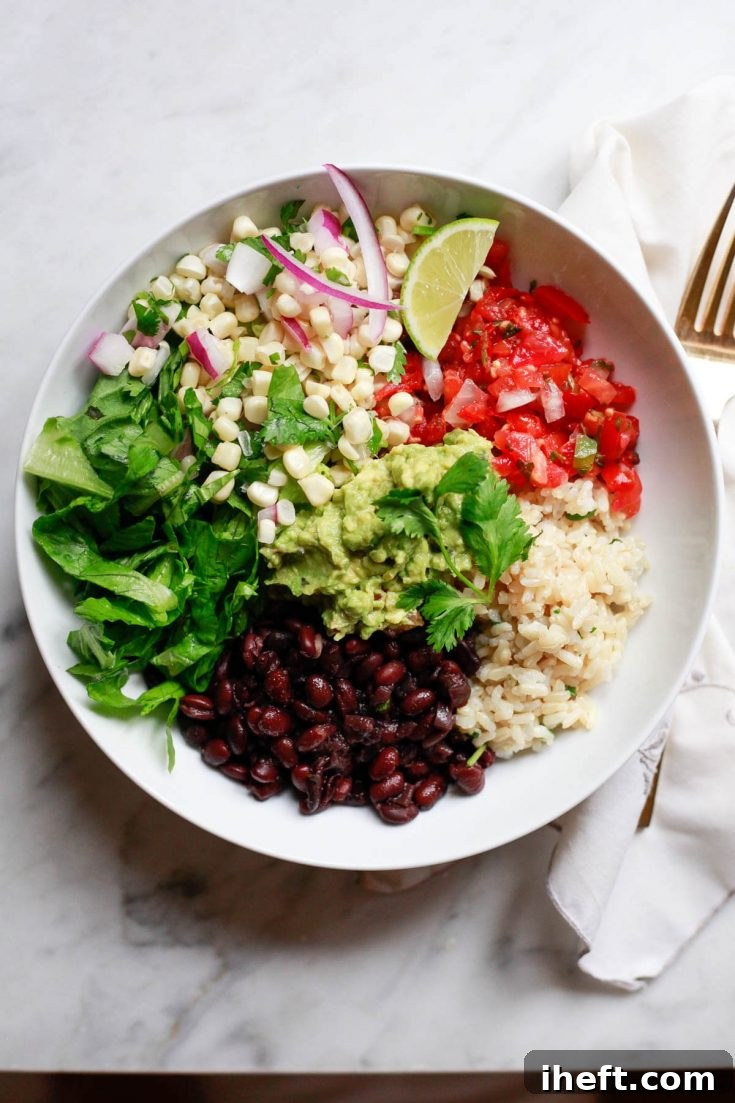 Instant Pot burrito bowls, featuring cilantro lime brown rice and black beans.