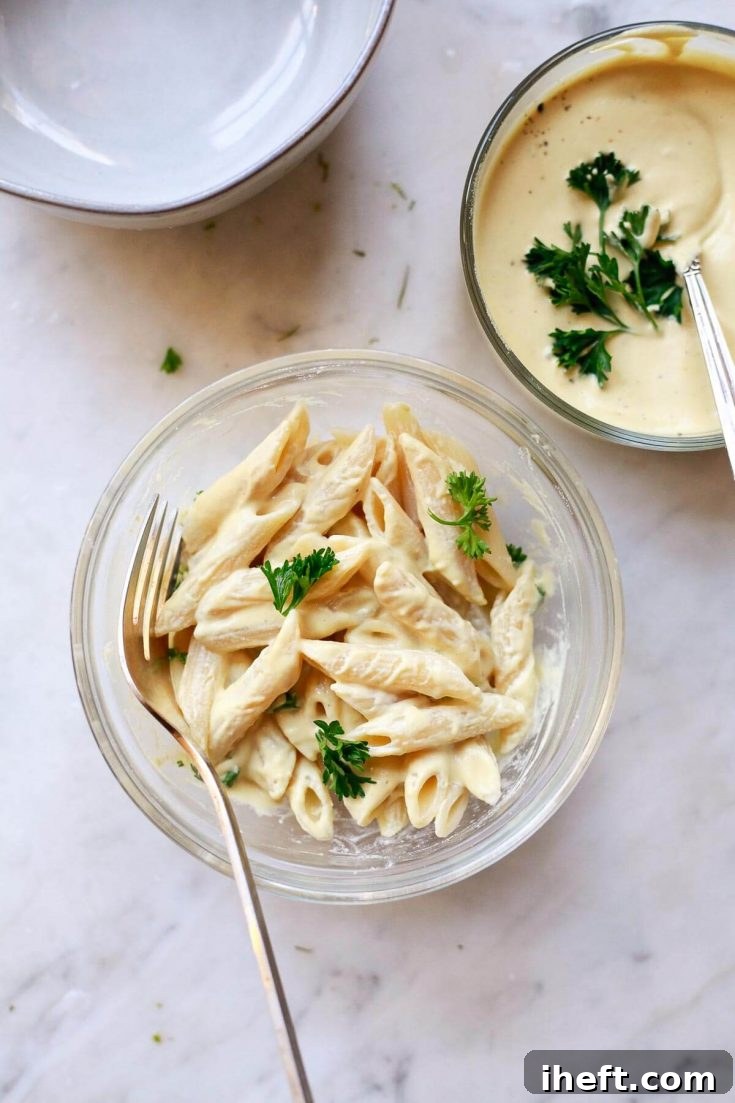 A creamy, golden vegan cheese sauce, perfect for mac and cheese or drizzling over veggies.
