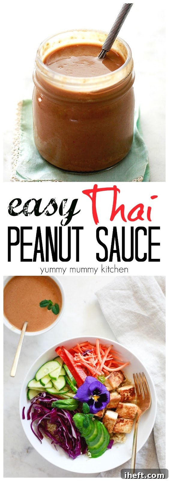 Delicious Thai peanut sauce for spring rolls, Buddha bowls, satay, and more. This easy vegan peanut sauce is made with a simple ingredients. 