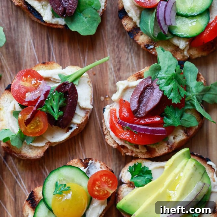 Crostini Appetizers with Hummus on a serving board