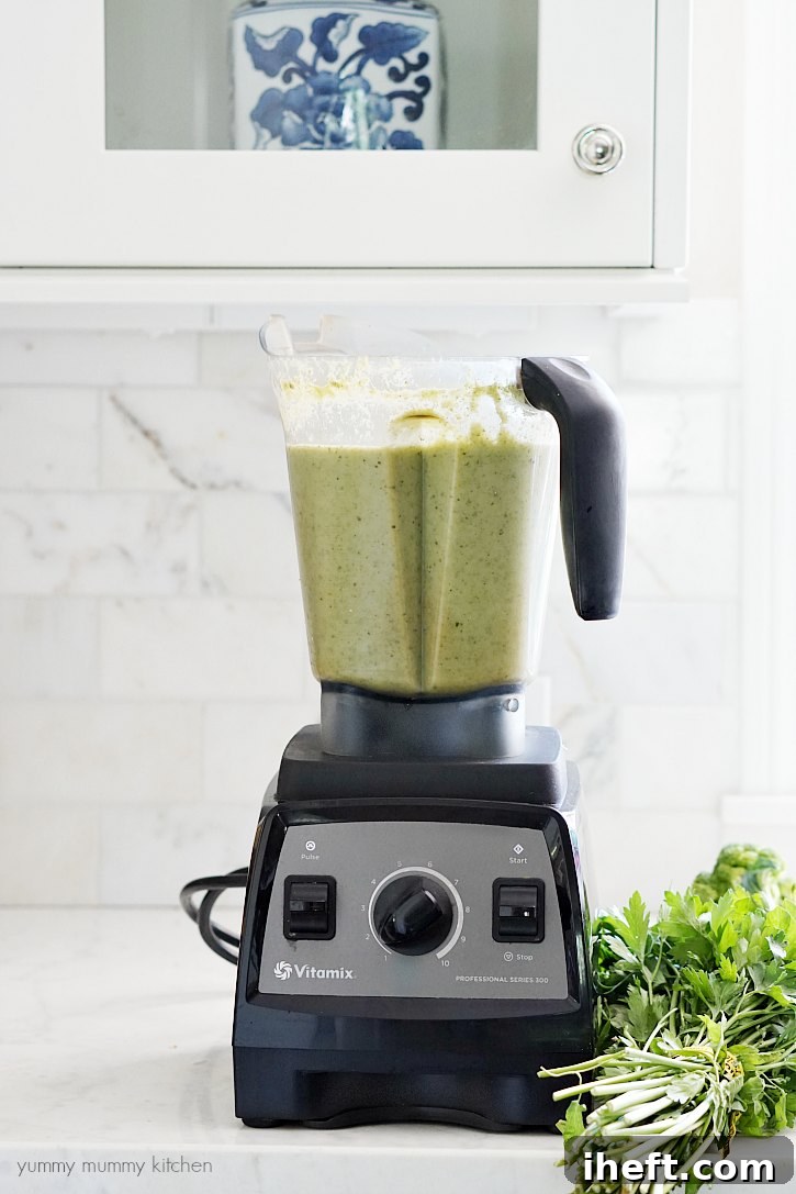 This creamy vegan broccoli cashew soup is so easy to make in the Vitamix. 