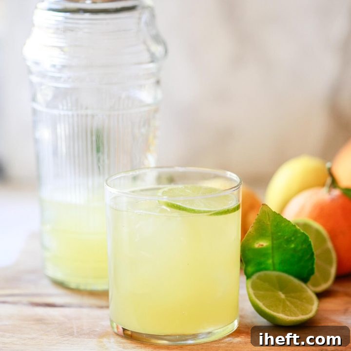 A vibrant pitcher of freshly made homemade margarita mix, ready to be transformed into delicious cocktails.