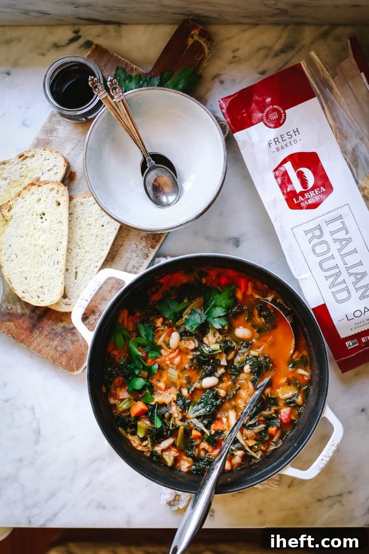 A visually appealing image of a hearty Ribollita soup, showcasing its rich texture and wholesome ingredients.