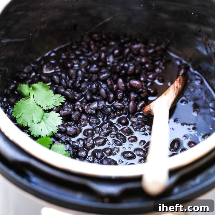 A vibrant bowl of Instant Pot black beans, showcasing their rich color and tender texture, ready to be enjoyed.
