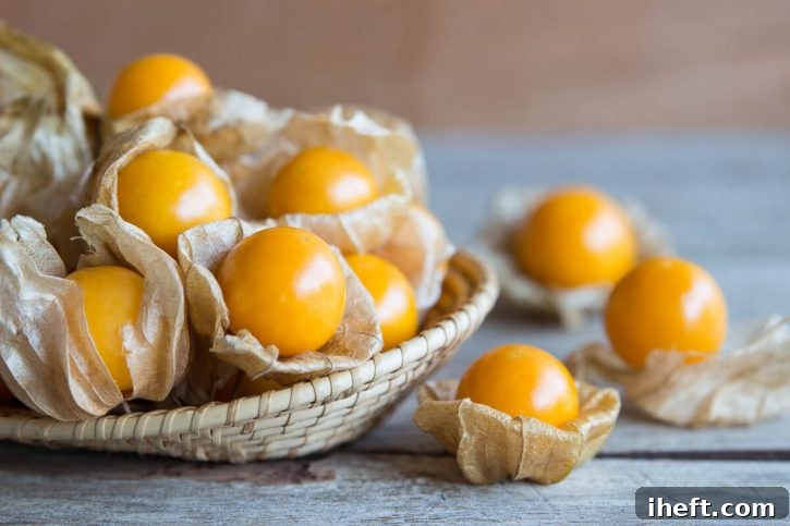 A bowl filled with golden berries. 