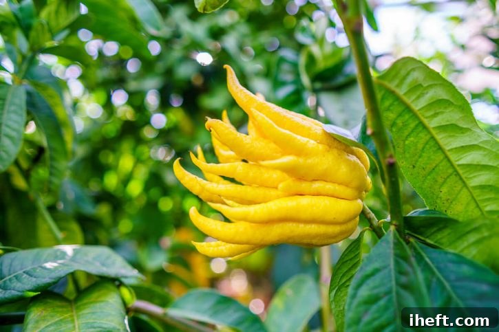 Buddha's hand citron grows on a tree. 