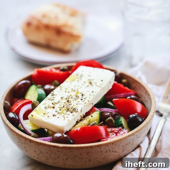 A bowl of authentic traditional Greek salad with feta.
