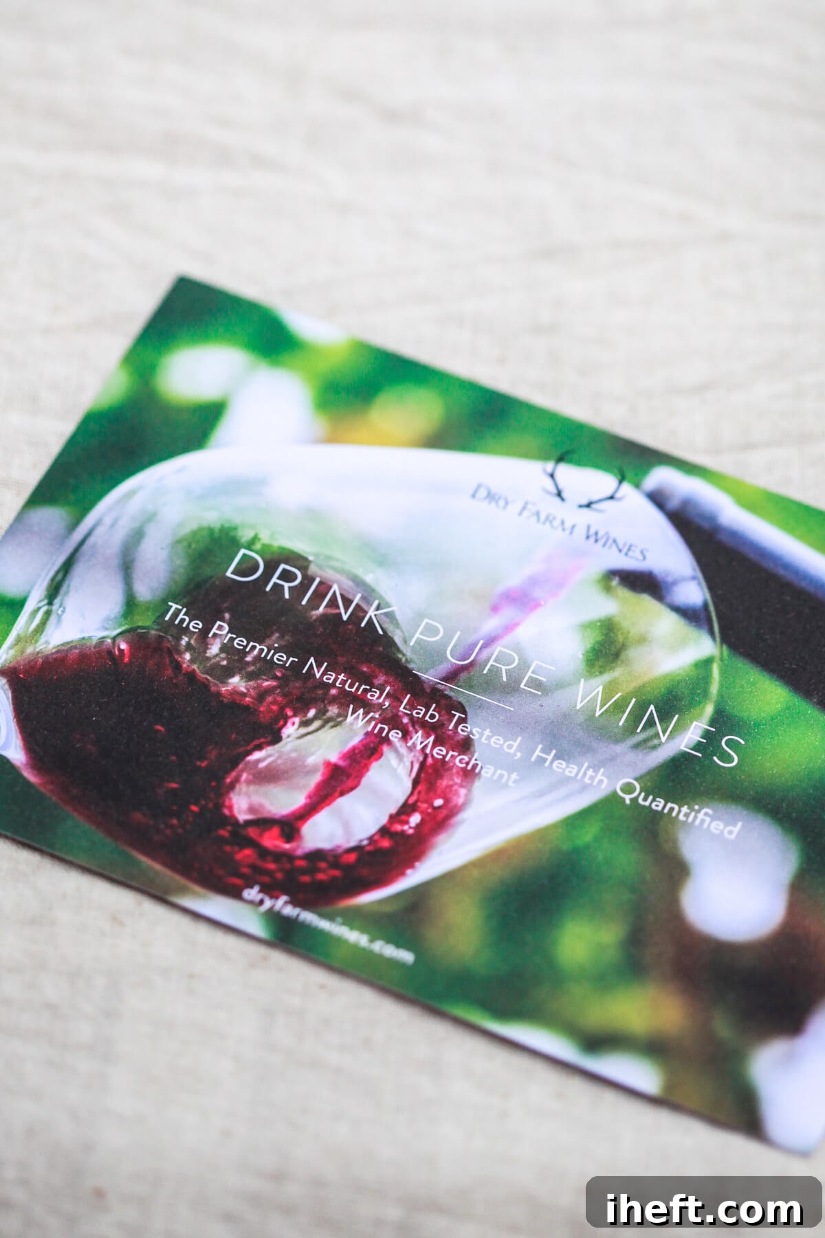 A close-up of the elegant insert included in Dry Farm Wines shipments, featuring the encouraging message 