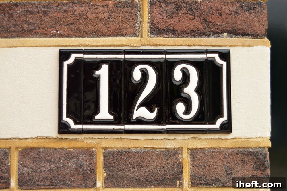 Black and white address numbers in a 123 sequence. 