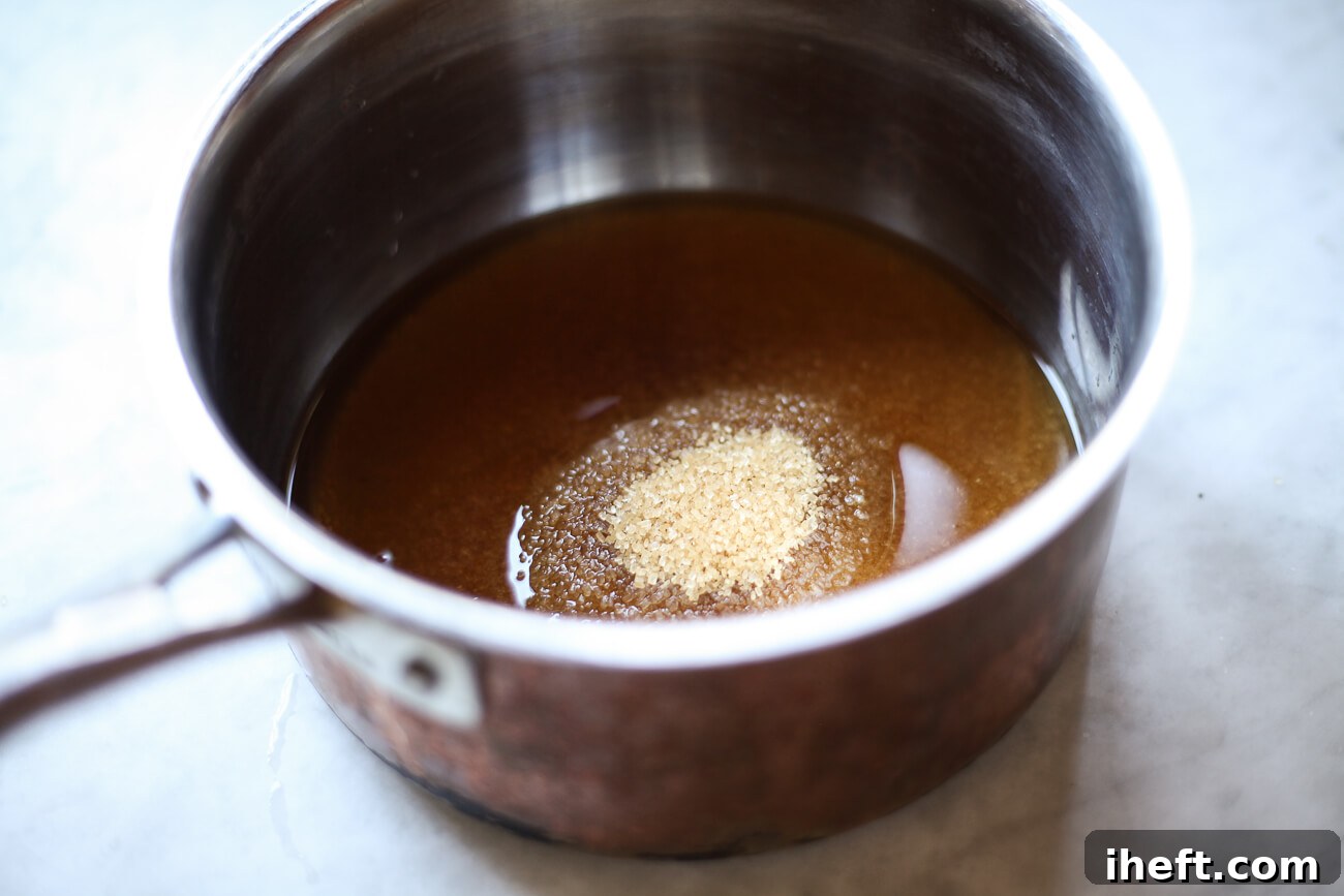 Demerara sugar and water in a small saucepan.