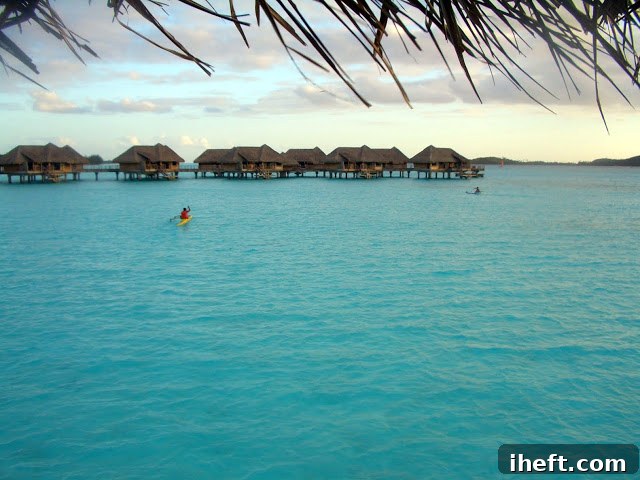 Interior of an Overwater Bungalow with a Glass Bottom Coffee Table