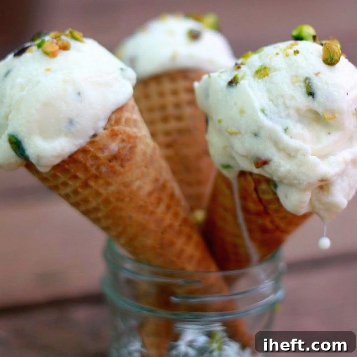 A bowl of creamy Pistachio Mascarpone Gelato, garnished with whole pistachios.
