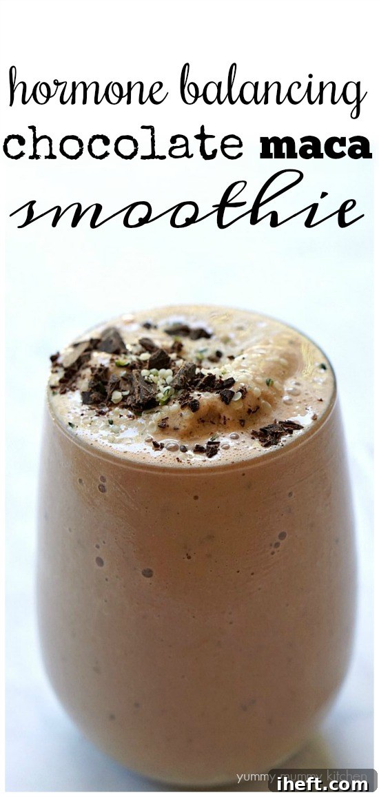 Hormone balancing vegan chocolate maca smoothie recipe. A healthy and delicious way to boost energy and well-being.