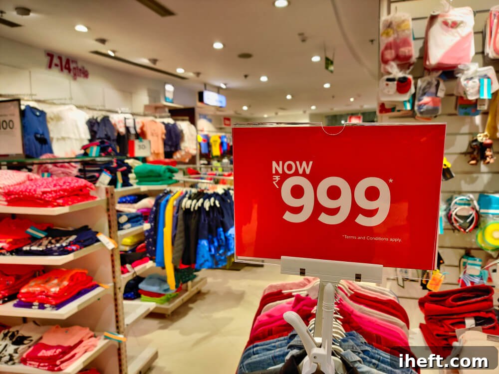 A red clothing store sign has a sign with 999 on it. 