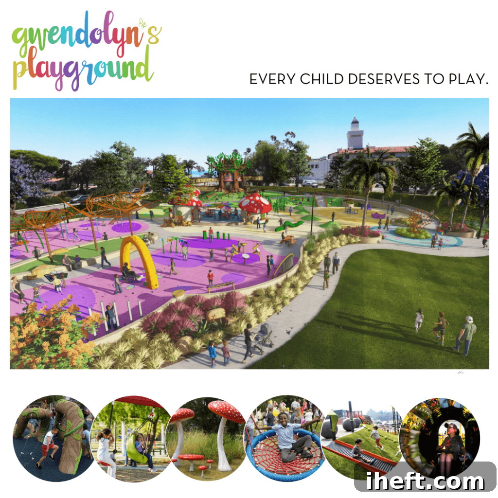An illustration of Gwendolyn's Playground in Santa Barbara with text overlay that reads 
