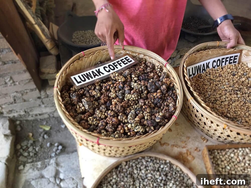 Woven baskets filled with Luwak Coffee beans. 