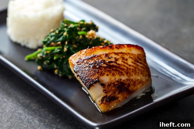Miso Black Cod served with rice and spinach