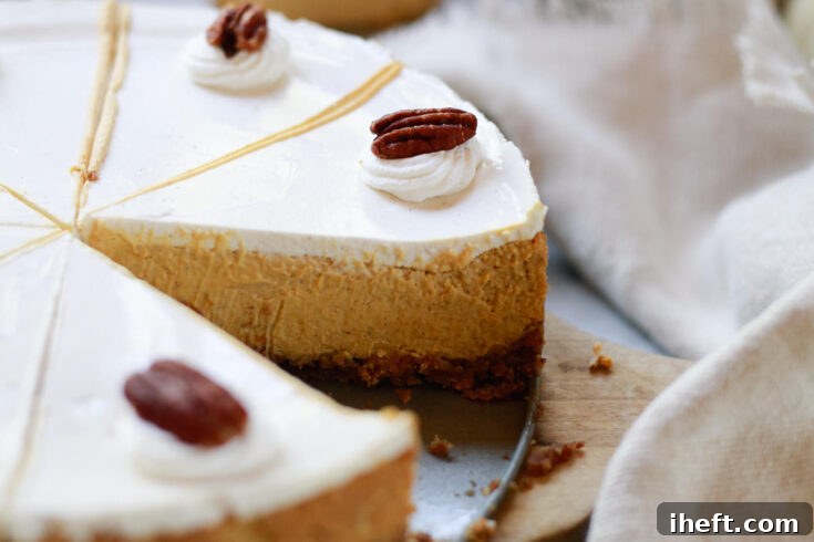 Beautifully presented pumpkin cheesecake ready for serving.