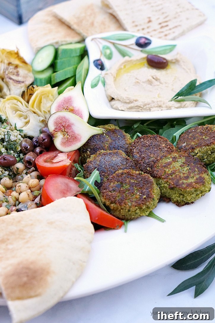 These baked vegan falafel are delicious with hummus on a mezze platter. 
