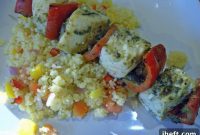 Grilled Pesto Halibut Skewers with Fluffy Couscous