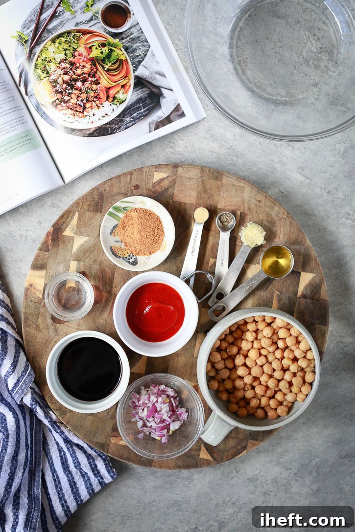 Another perspective of the Korean BBQ Chickpea Bento Bowls, showcasing the rich colors and textures of the ingredients.